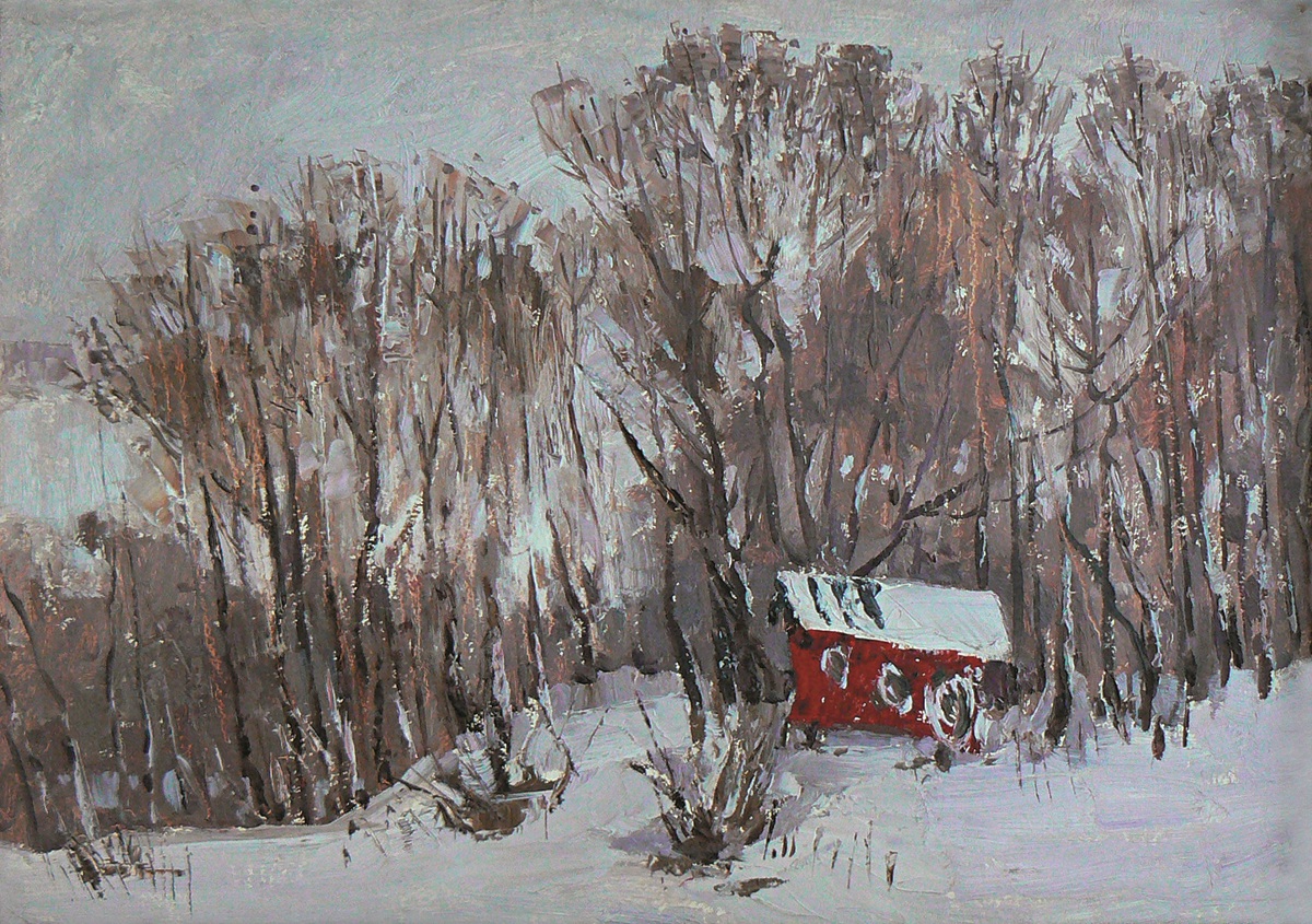Зимний пейзаж с красным домом, Тетенькин Владимир